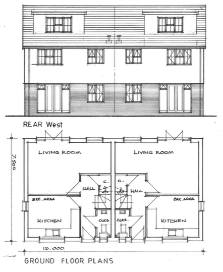 Before — original ground floor plan and rear elevation