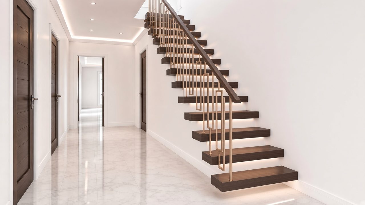 Hallway CGI with floating oak staircase
