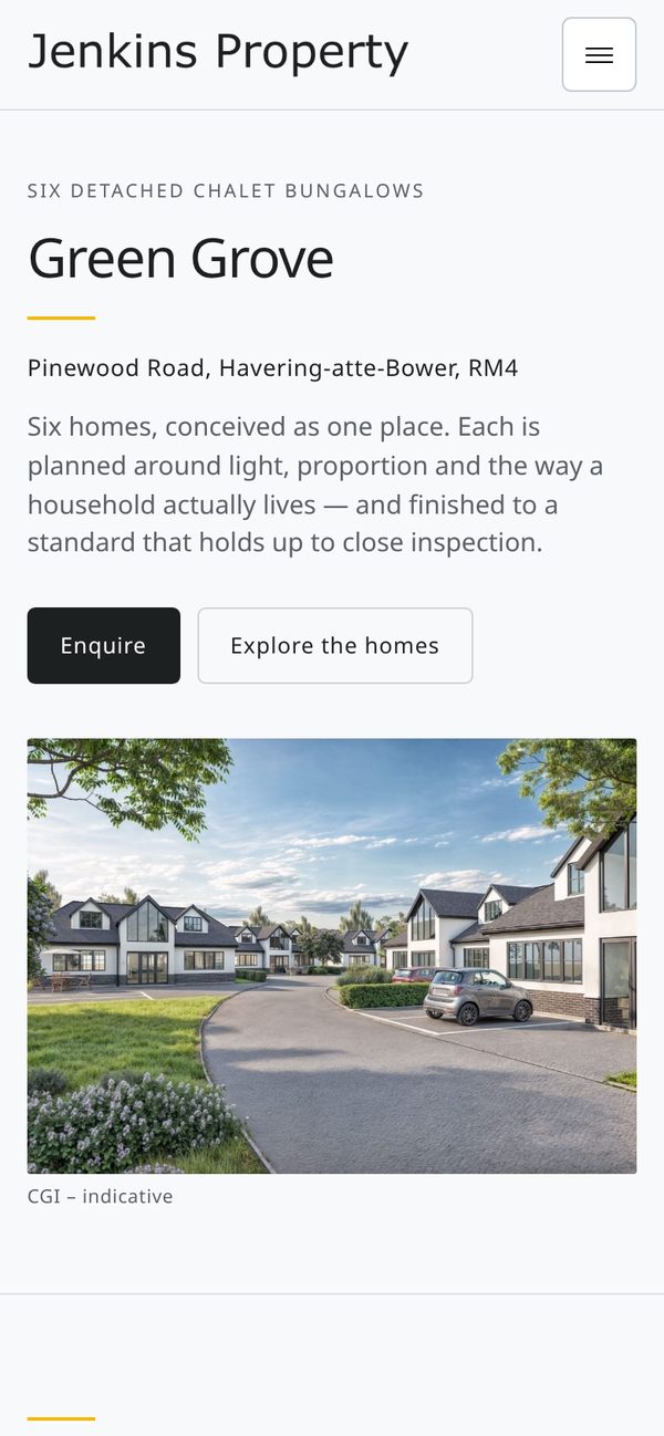 Green Grove website, homepage, mobile