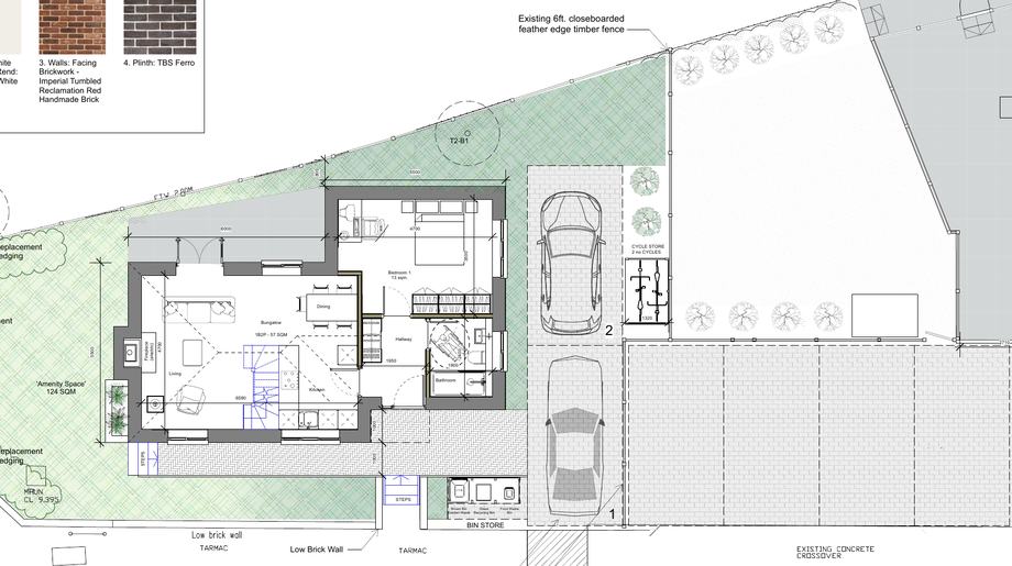 Proposed bungalow ground floor plan on the subdivided garden plot